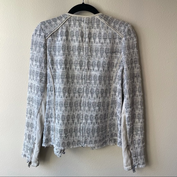 IRO Tweed Cream Jacket size S scoop neck wit zipper leather detail - Picture 11 of 12